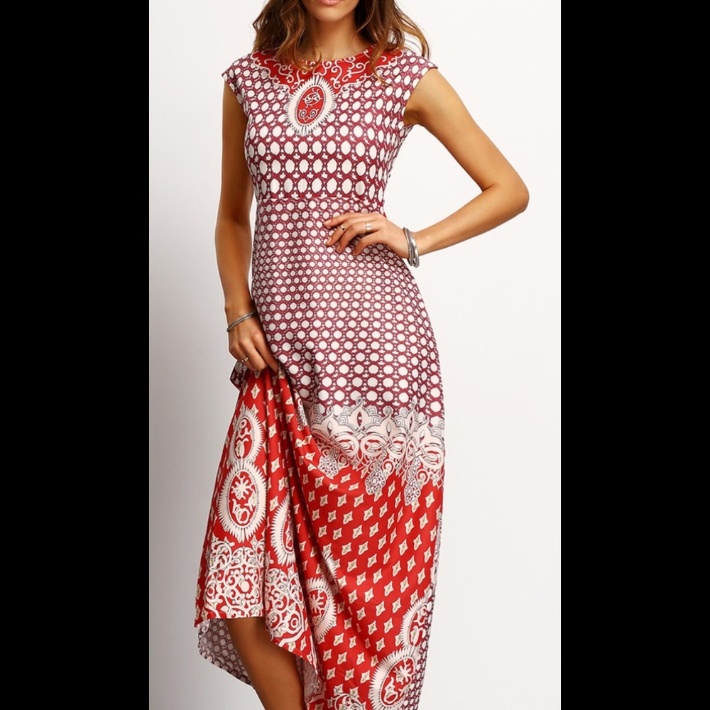 Beautiful Red and Cream Maxi Dress